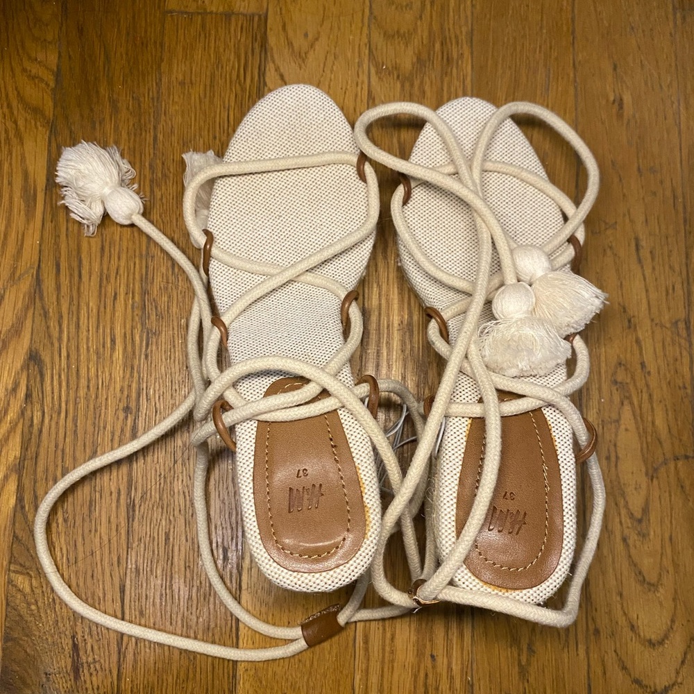 H&M Cream and White Lace up Espadrilles